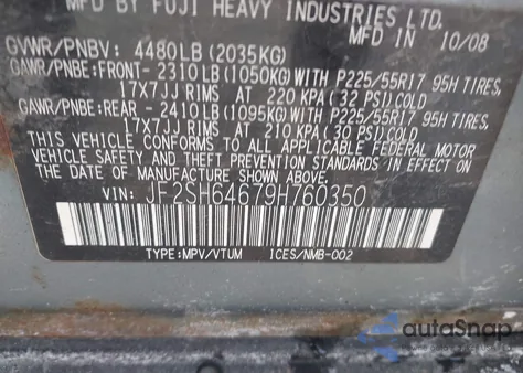 2009 Subaru Forester 2.5X Limited from USA, damaged, VIN JF2SH64679H760350